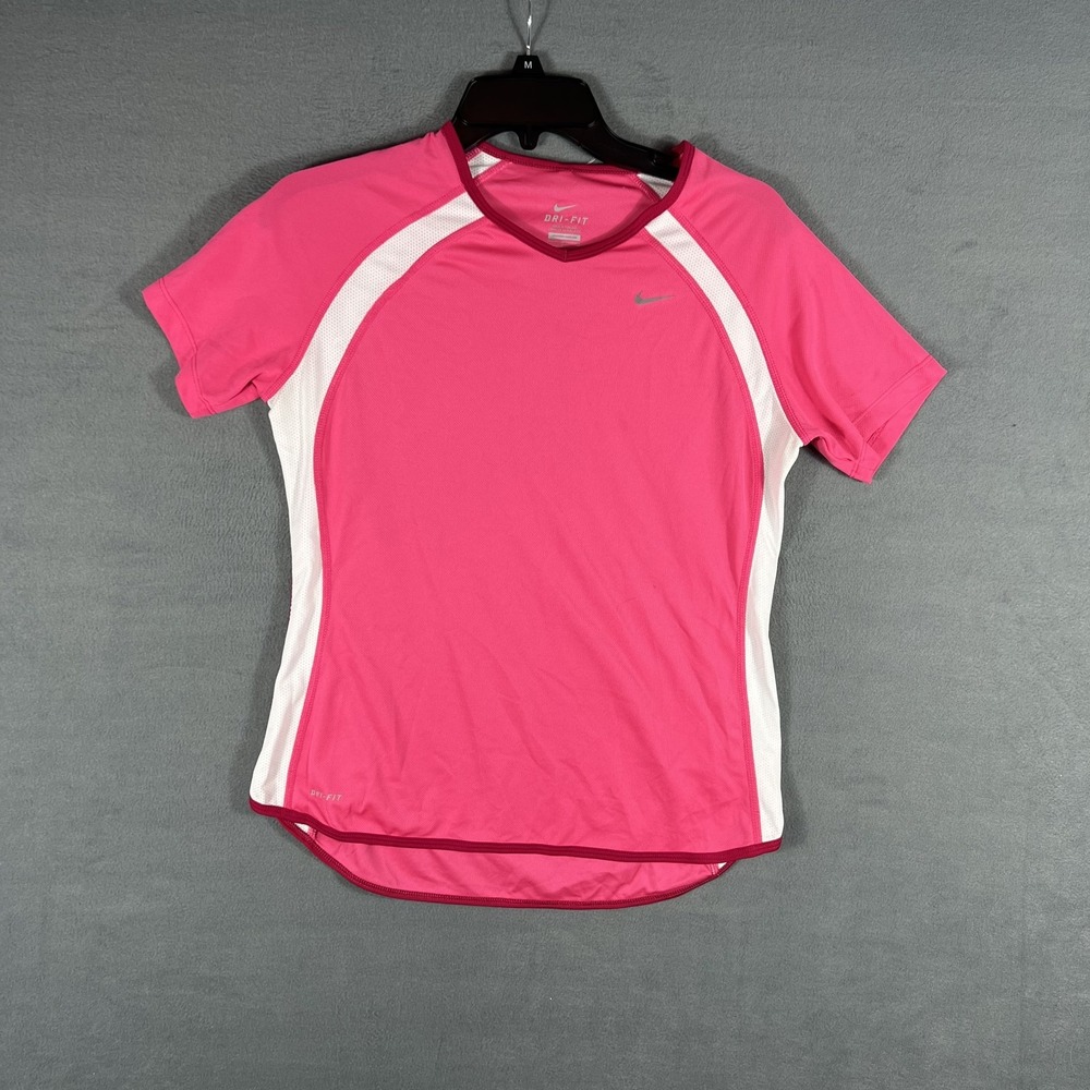 Nike Dri-FIT Women's M Medium Pink White Athletic Performance‎ T-Shirt Top Tee